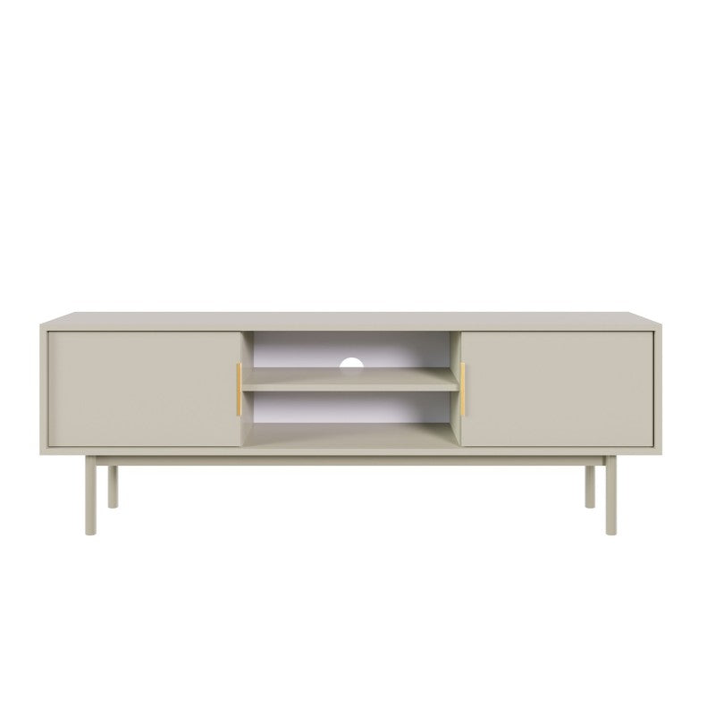 Meuble TV 154cm coloris cachemire avec poignées métal doré, design épuré