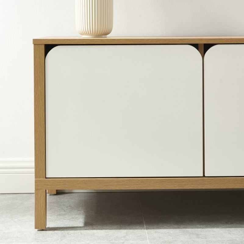 Meuble TV KILDA effet chêne et portes blanches 140cm