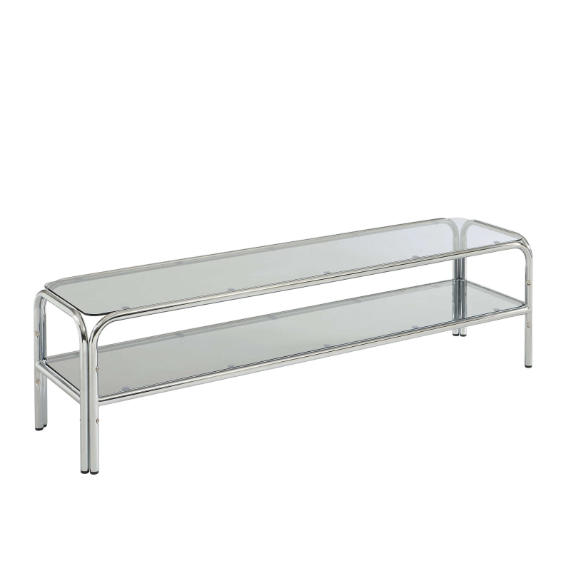 Meuble TV MAGGY verre trempé noir et structure en chrome 160cm