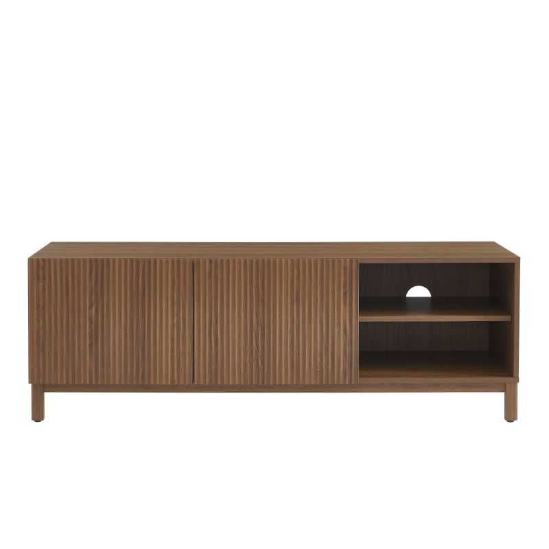 Meuble TV 140cm effet noyer à façades cannelées, design contemporain chaleureux