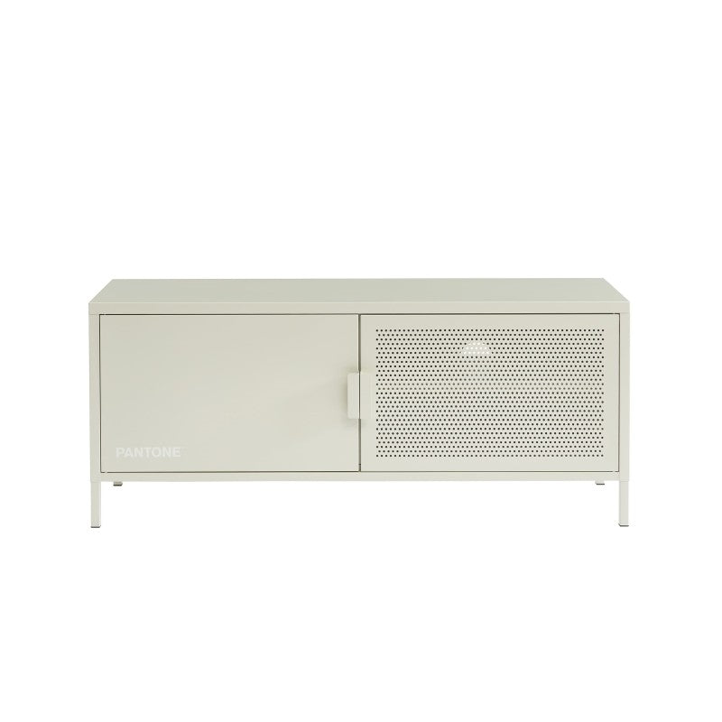 Meuble TV industriel 120cm en métal coloris beige sable PANTONE, design contemporain