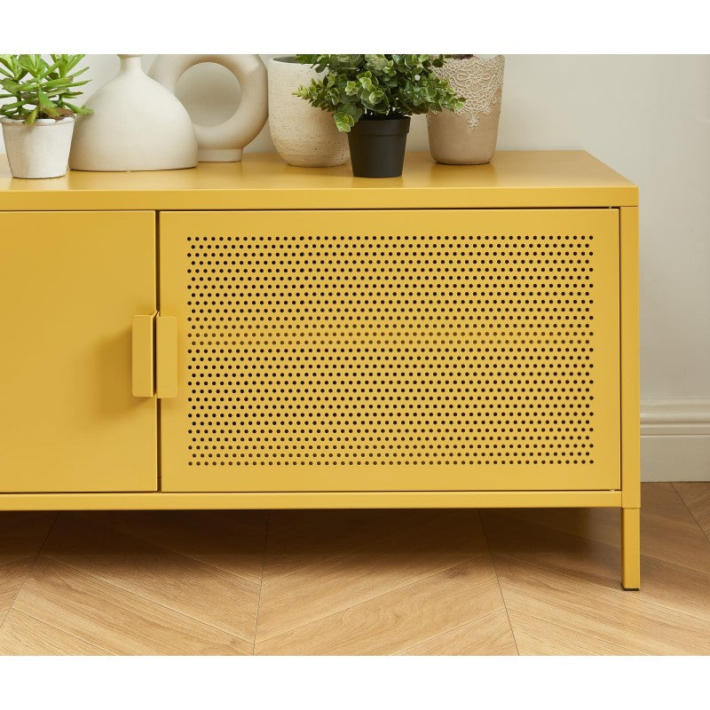 Meuble TV PANTONE en métal jaune moutarde 120cm