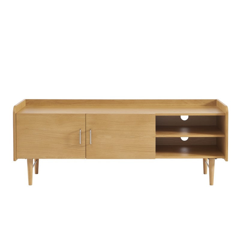 Meuble TV placage chêne naturel 150x57cm, structure MDF, design contemporain