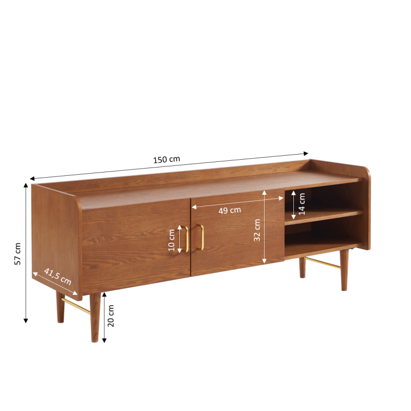 Meuble TV TWIGGY placage frêne 150x57cm