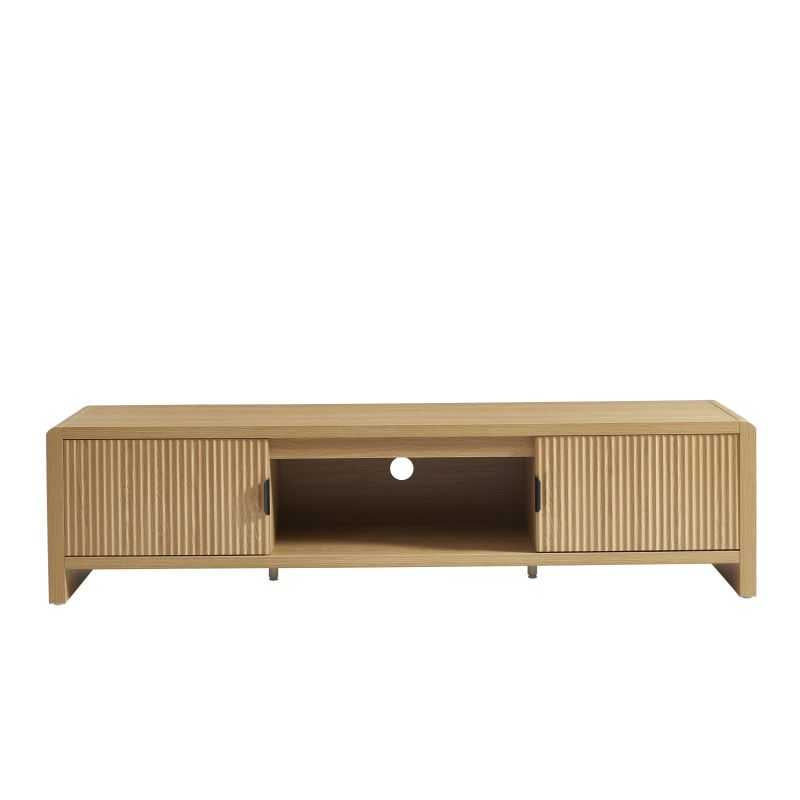 Meuble TV 160cm effet chêne avec façades cannelées, design contemporain salon