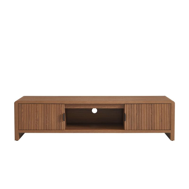 Meuble TV 160cm effet noyer avec façades cannelées, design contemporain salon