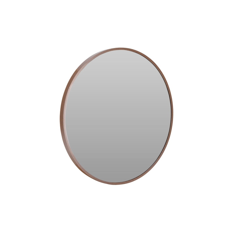 Miroir mural rond 50cm contour bois foncé, décoration intemporelle style contemporain