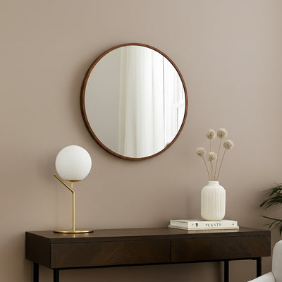 Miroir mural ADI diamètre 50cm contour en bois foncé