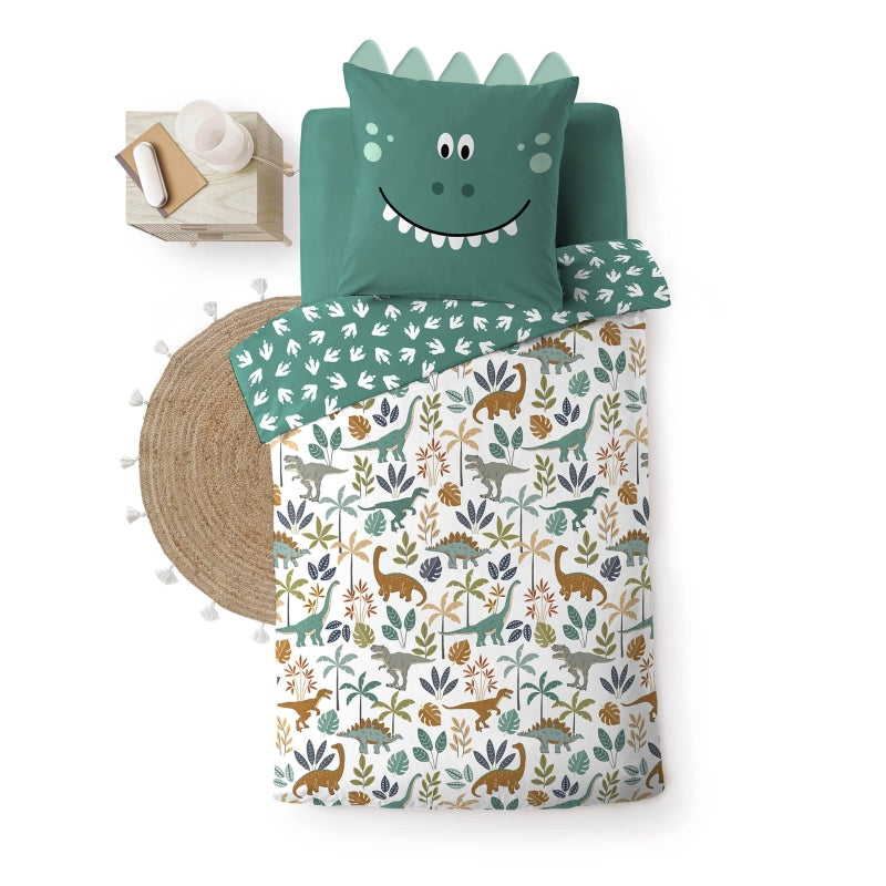Parure de couette enfant 140x200 cm motif dinosaure, housse et taie d'oreiller assortie