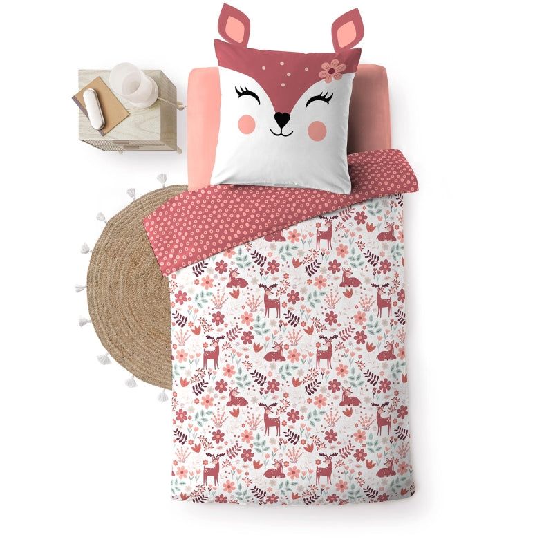 Parure de couette enfant 140x200 cm motif fleuri rose, housse et taie d'oreiller assortie