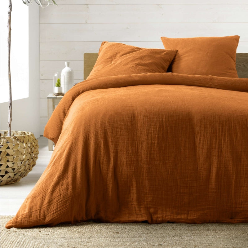 Parure de couette GUSTA gaze de coton caramel 240x220 cm (3 pièces)