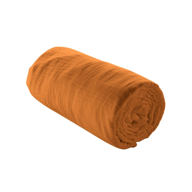 Parure de couette gaze de coton caramel 260x240 cm, housse et 2 taies d'oreiller