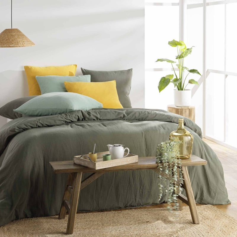 Parure de couette GUSTA gaze de coton kaki 260x240 cm (3 pièces)