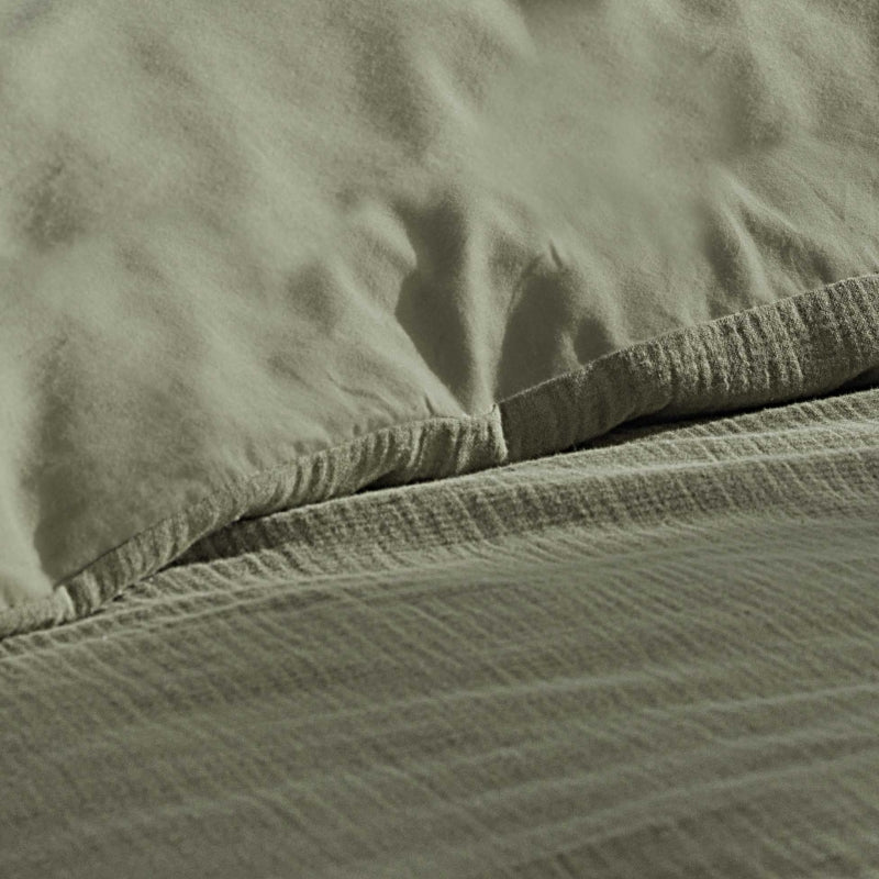Parure de couette GUSTA gaze de coton kaki 260x240 cm (3 pièces)