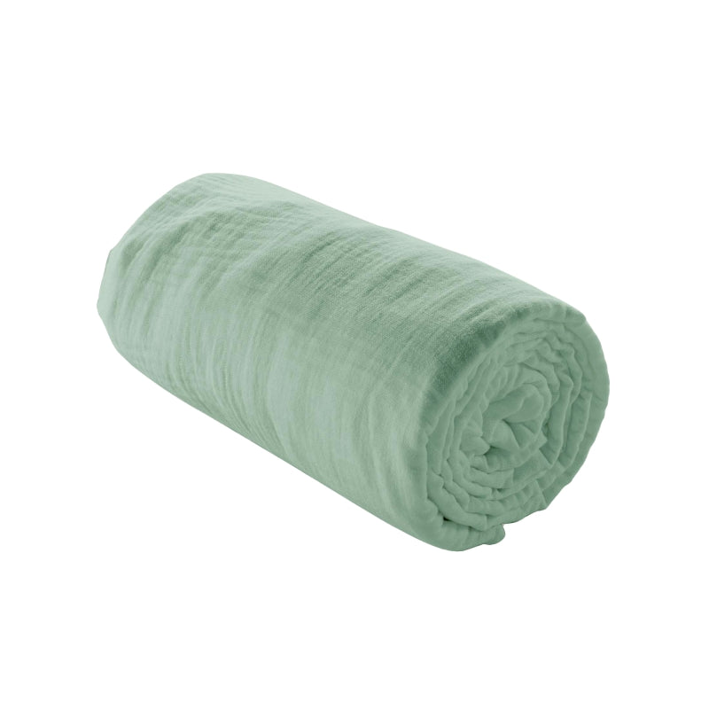 Parure de couette gaze de coton sauge 240x220 cm, housse et deux taies d'oreiller