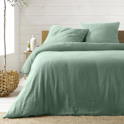 Parure de couette GUSTA gaze de coton sauge 240x220 cm (3 pièces)