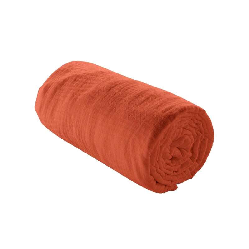 Parure de couette gaze de coton terracotta 240x220 cm, 3 pièces pour lit double