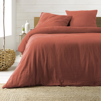 Parure de couette GUSTA gaze de coton terracotta 240x220 cm (3 pièces)