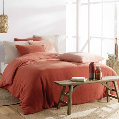 Parure de couette GUSTA gaze de coton terracotta 260x240 cm (3 pièces)
