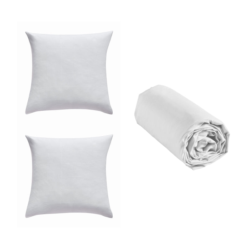 Parure de couette blanc 260x240 cm 3 pièces, housse et taies d'oreiller pour lit double