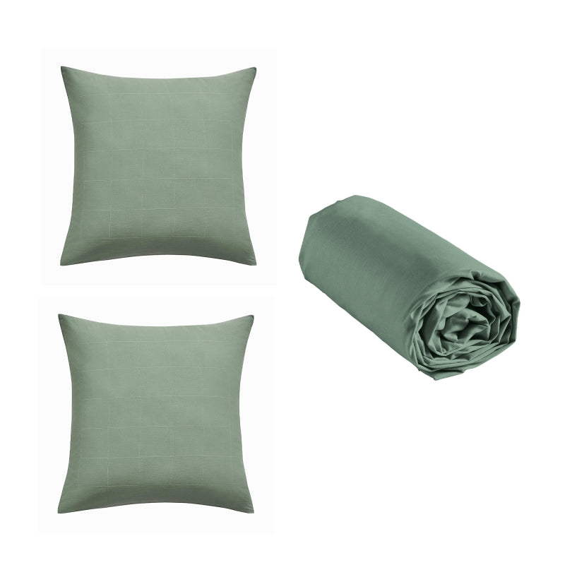 Parure de couette KITO sauge 260x240 cm, housse et deux taies d'oreiller assortis
