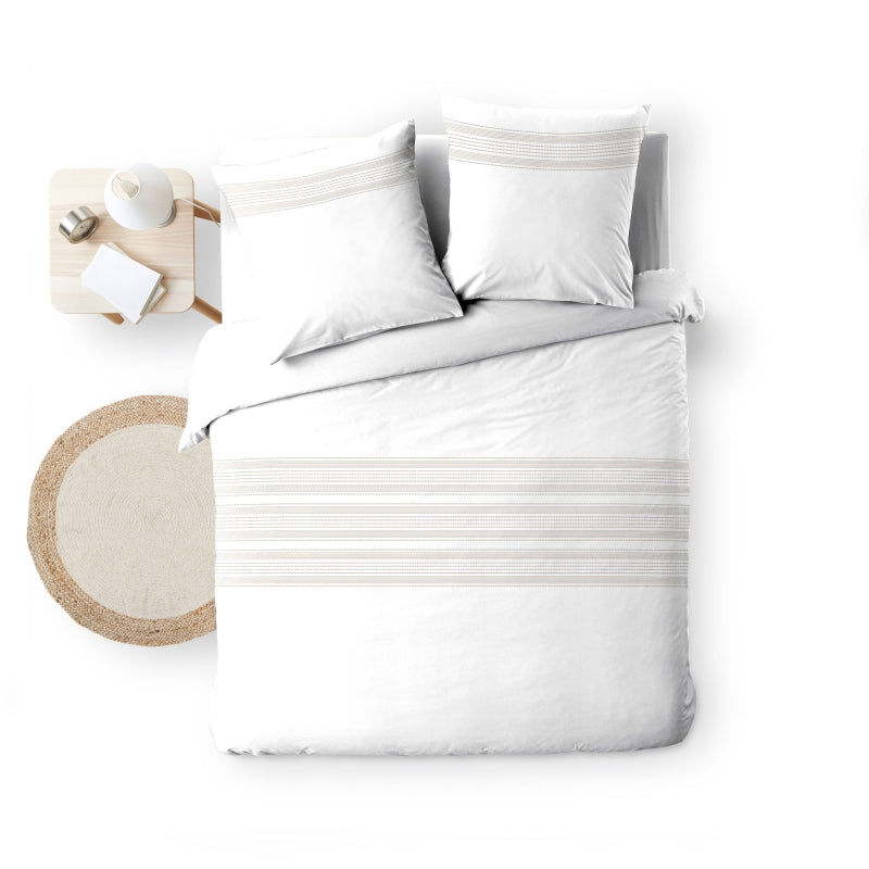 Parure de couette blanc rayé 240x220 cm 3 pièces, housse et taies d'oreiller chambre