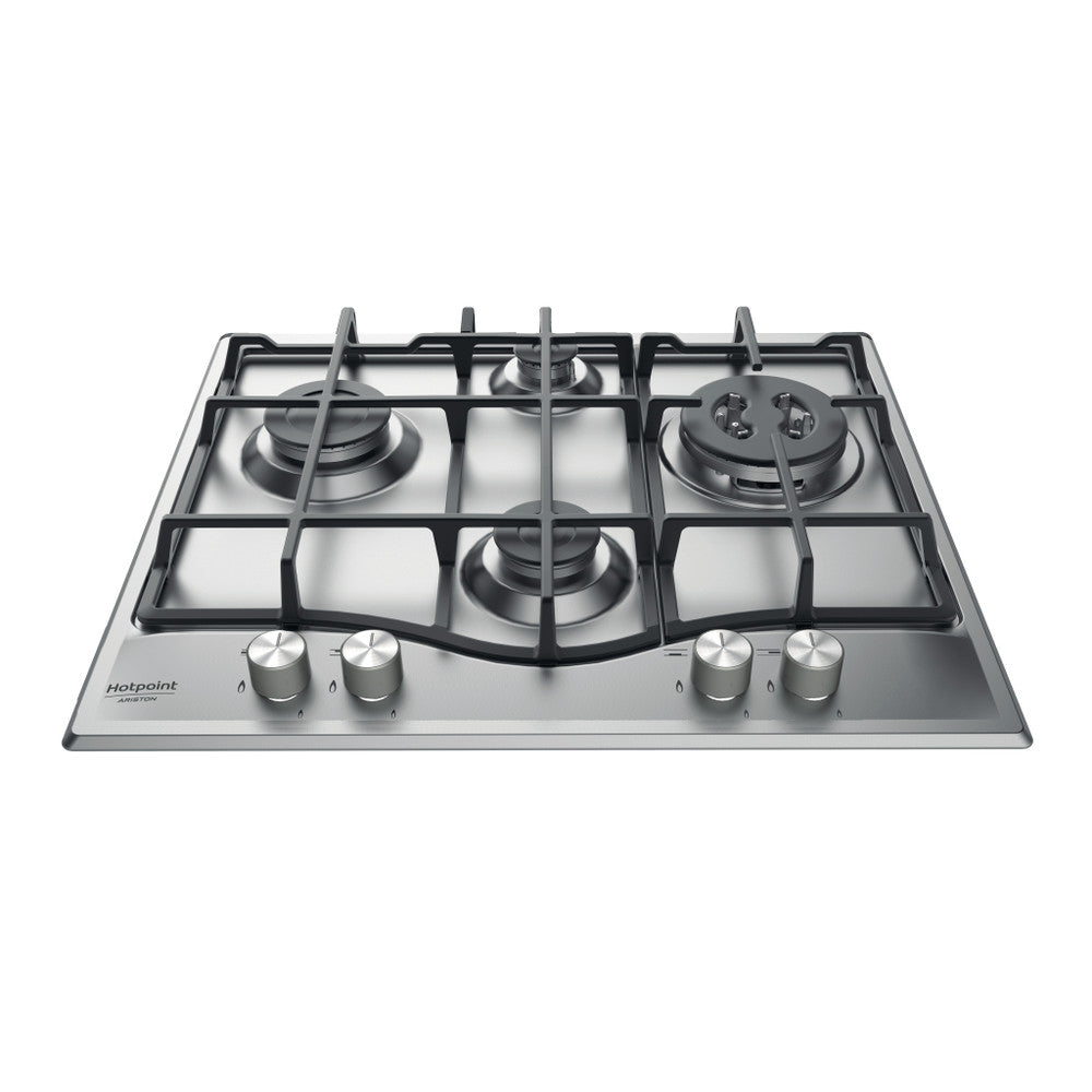 Plaque de cuisson gaz 4 foyers inox HOTPOINT PCN641TIXHA, triple couronne, cuisine moderne