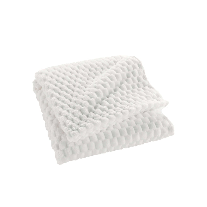 Plaid doux blanc 125x150 cm texture moelleuse, touche cosy pour canapé ou chambre