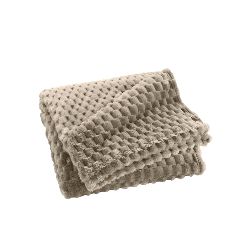 Plaid doux taupe 125x150 cm, texture moelleuse pour canapé ou chambre cosy