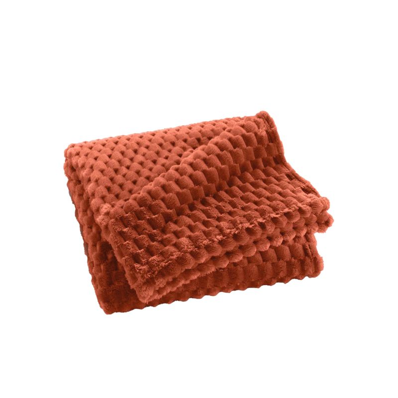 Plaid doux terracotta 125x150 cm, texture moelleuse pour canapé ou chambre cosy