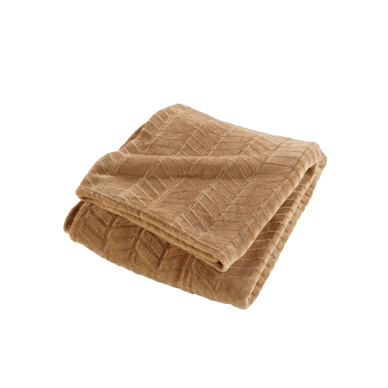 Plaid doux camel 180x220 cm, texture moelleuse pour canapé ou chambre cosy