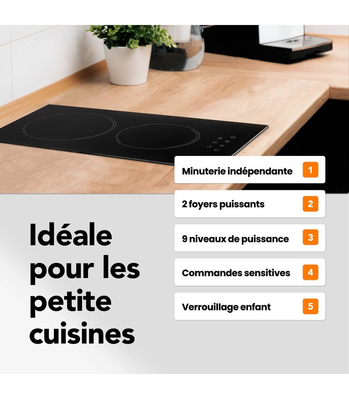 Plaque vitrocéramique domino BELDEKO BTV2Z-F03VNOC : 2 foyers encastrable, commandes sensitives et double minuterie