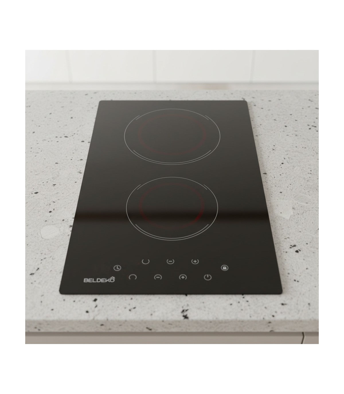 Plaque vitrocéramique domino BELDEKO BTV2Z-F03VNOC : 2 foyers encastrable, commandes sensitives et double minuterie