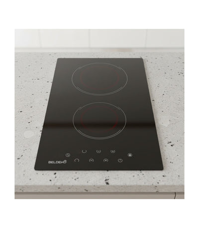 Plaque vitrocéramique domino BELDEKO BTV2Z-F03VNOC : 2 foyers encastrable, commandes sensitives et double minuterie