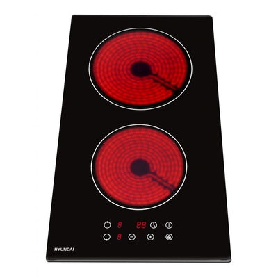 Plaque vitrocéramique domino HYUNDAI HY-PLVIT2-001 : 2 foyers encastrable 3000 W noir, touches sensitives, minuteur et verrouillage enfant