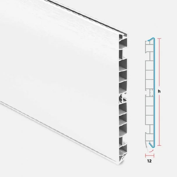 Plinthe de cuisine PVC blanc mat aluminium 1,95m, résistante chocs et humidité