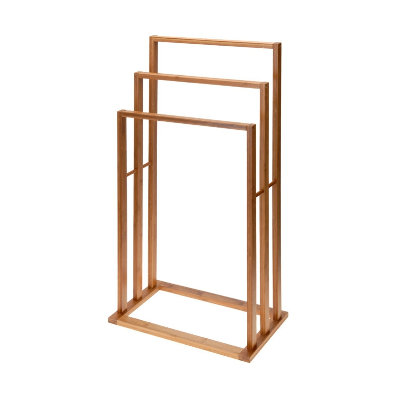 Porte-serviettes 3 portants en bambou naturel, design épuré pour salle de bain