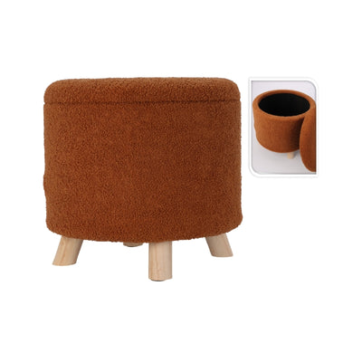 Pouf avec rangement OAD en tissu bouclette orange et pieds bois