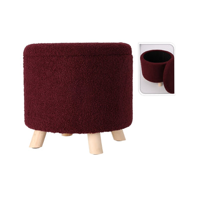Pouf avec rangement OAD en tissu bouclette prune et pieds bois