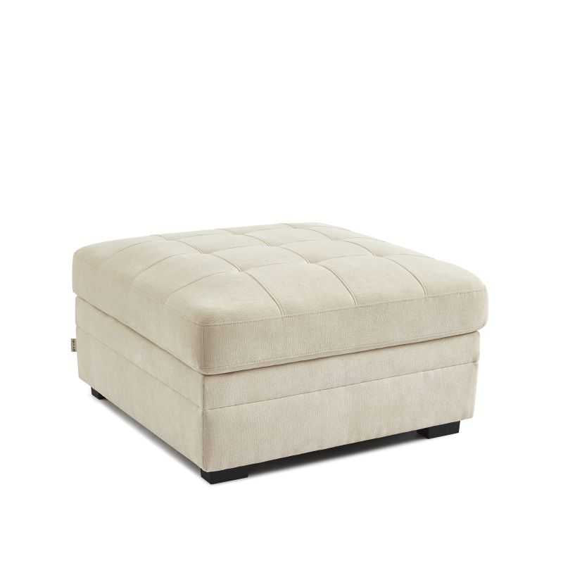 Pouf BILLIE avec coffre de rangement en tissu chenille beige