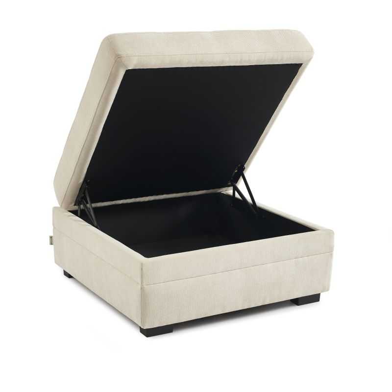 Pouf BILLIE avec coffre de rangement en tissu chenille beige