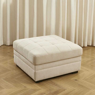 Pouf BILLIE avec coffre de rangement en tissu chenille beige