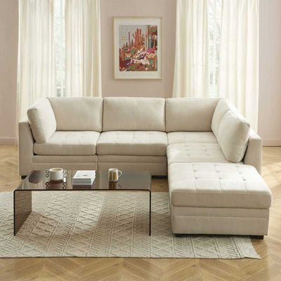 Pouf BILLIE avec coffre de rangement en tissu chenille beige