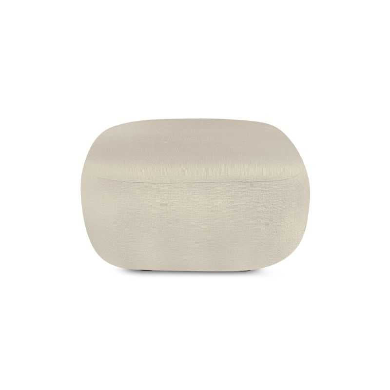 Pouf salon tissu bouclette grège aux lignes arrondies, collection CARLOTTA
