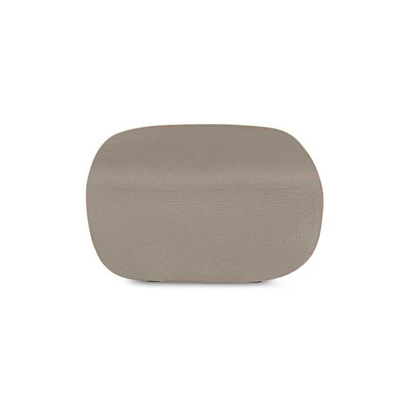 Pouf salon tissu bouclette taupe aux lignes arrondies, style contemporain cosy