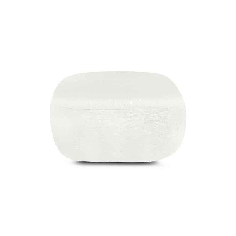 Pouf salon tissu chenille écru aux lignes arrondies, style cosy contemporain