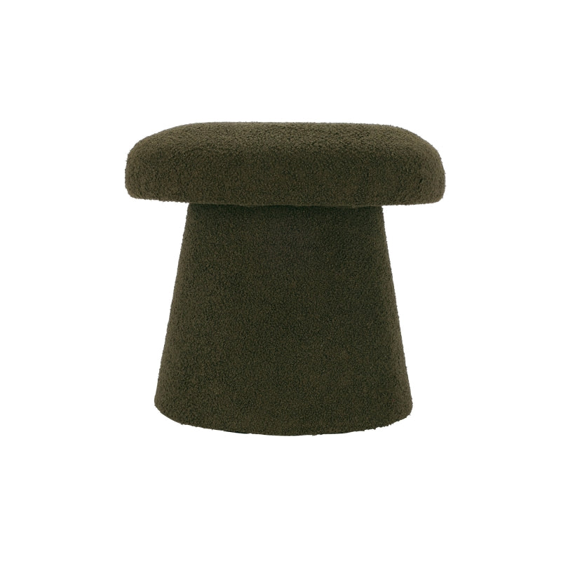 Pouf champignon tissu bouclette vert, design cocooning pour intérieur moderne
