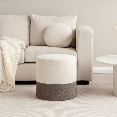 Pouf HAN en tissu bouclette blanc et gris