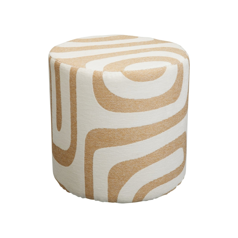 Pouf KON tissu blanc motif beige, forme arrondie, siège d'appoint salon ou chambre