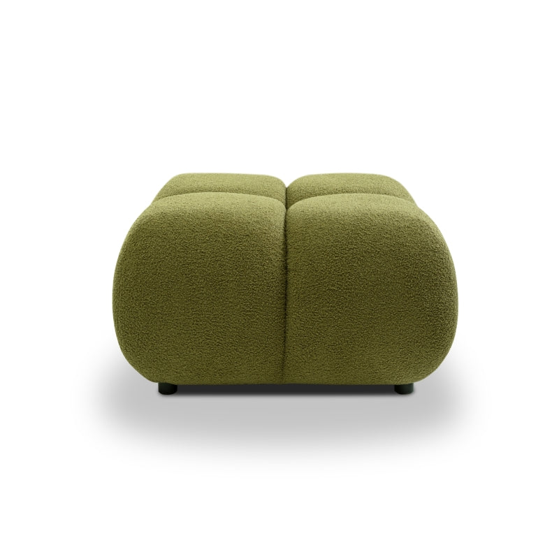 Pouf salon tissu bouclette vert olive, assise d'appoint ou repose-pieds cosy
